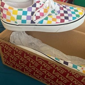 Rainbow checkerboard Vans